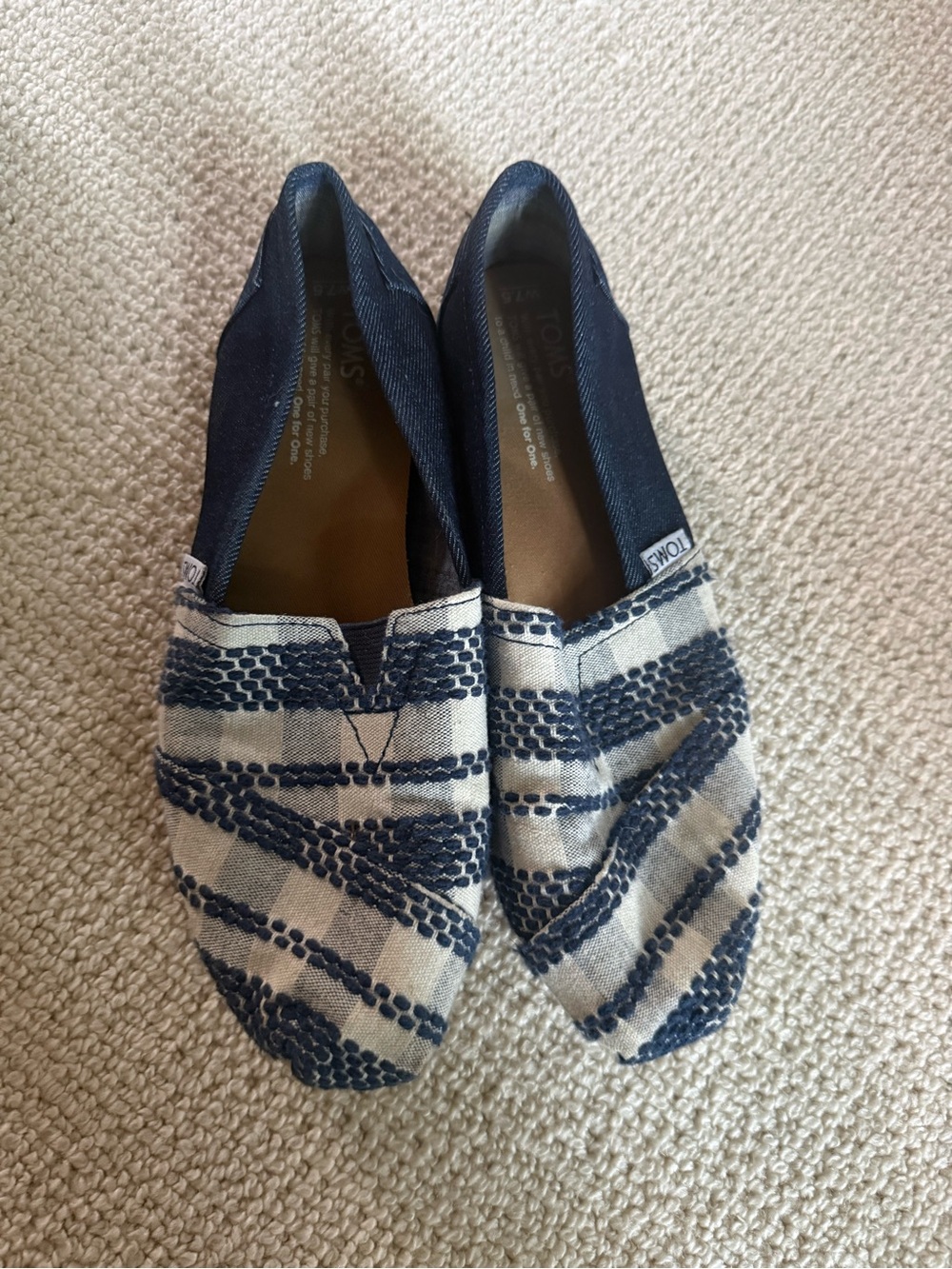 TOMS Navy and Cream Striped Slip-On Espadrilles
